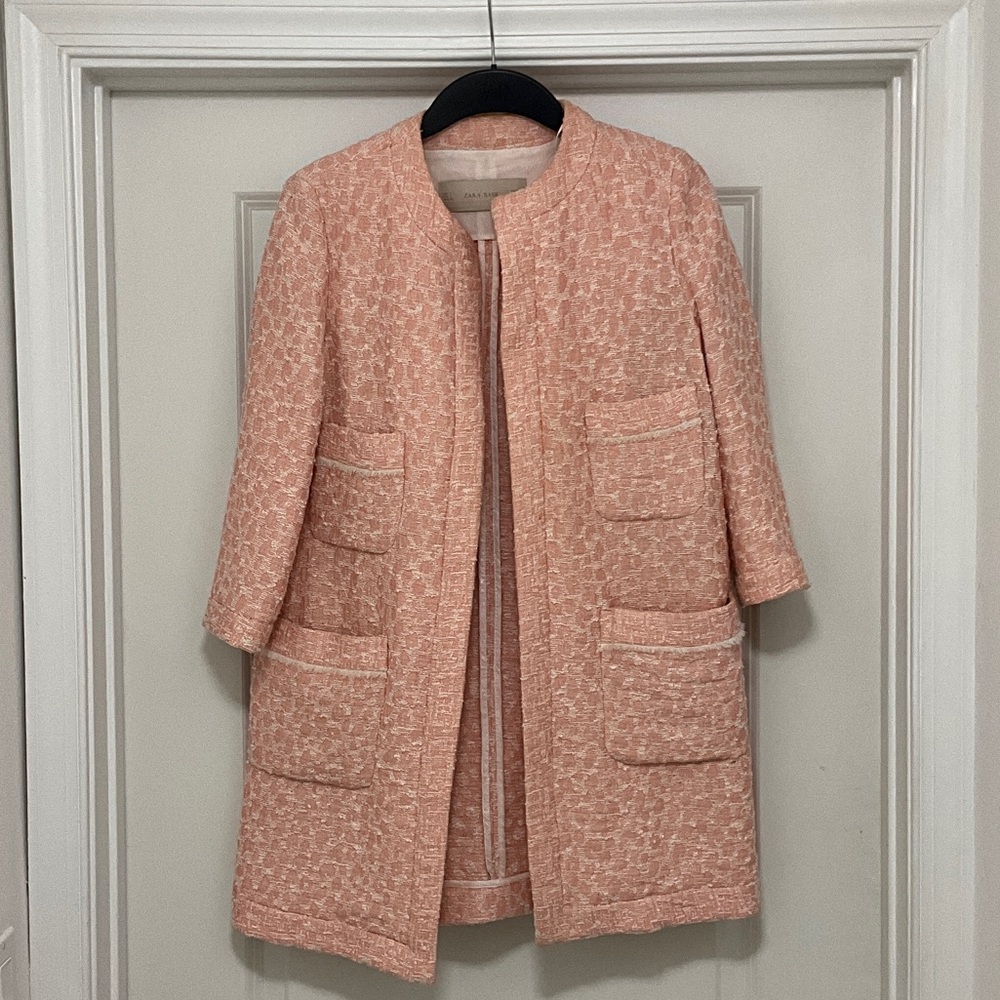 Zara Textured Pink Blazer Coat